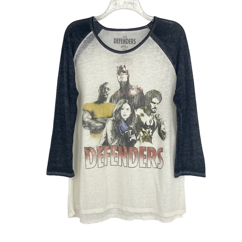 MARVEL NETFLIX The Defenders Burnout Raglan Colorblock 3/4 Sleeve Shirt Size L